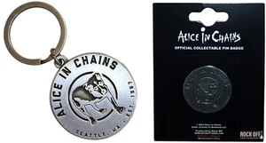 ALICE IN CHAINS - OFFICIAL THREE LEGGED DOG LOGO METAL PIN BADGE / KEYRING - Picture 1 of 3