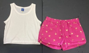 Girl's Gymboree & Old Navy Size 8 - White Tank w/Bright Pink w/Palm Trees Shorts - Picture 1 of 7