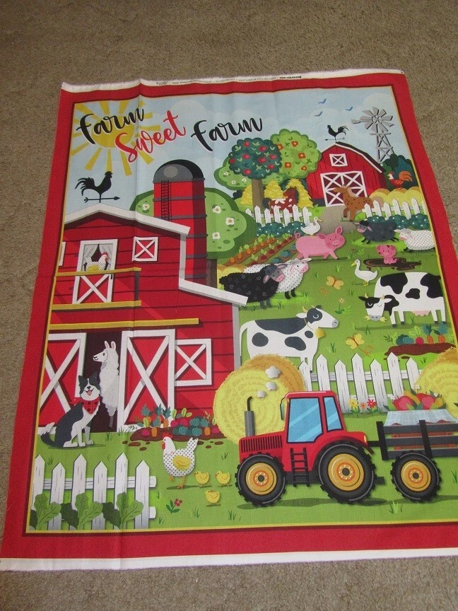 Multicolored Barnyard Rules Farm Sweet Farm Farm Animal Cotton Fabric By Panel - Image 1 of 1