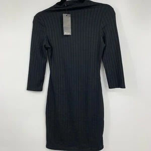 Nasty Gal womens 6 dressHot Line Ribbed mini black stretch mock neck NEW - Picture 1 of 5