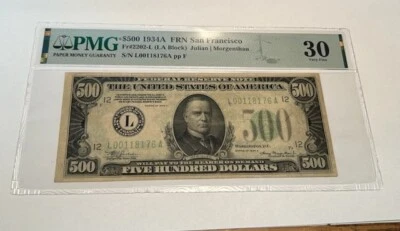 1934A $500 FRN San Francisco Fr#2202-L PMG Certified Very Fine 30 - Image 1 of 2