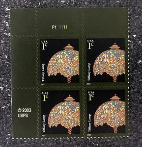 2007USA #3749 1c Tiffany Lamp - Plate Block of 4 Mint NH (#P11111) - Picture 1 of 2