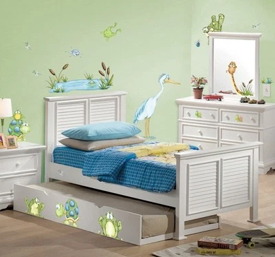 ANIMALES DE ESTANQUE GiaNT CALCOMANÍAS DE PARED Ranas Tortugas Grulla Pegatinas Niños Bebé Habitación Decoración Foto 1 de 2