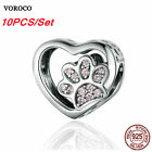 Voroco 10PCS 925 Sterling Silver Love Heart Paw Bracelet Charm Bead Wholesale