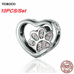 Bracelet patte cœur Voroco 10 pièces argent sterling 925 charme perle vente en gros