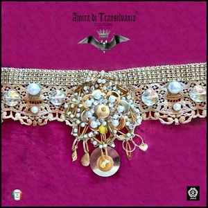 Cintura Donna Firmata Macramé Occasioni Speciali Oro Strass Cristalli Perle Rara - Picture 1 of 24