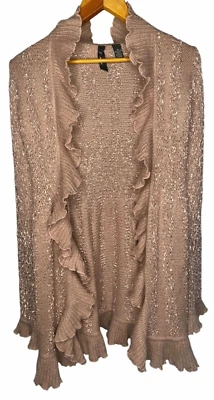 BKE Cárdigan Hebilla Mujer Talla M Rubor Rosa Volantes Frente Abierto Manga Larga Foto 1 de 4