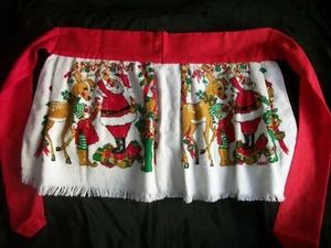 Vintage Christmas Apron Terry Cloth Santa Reindeer Decorating Print Retro AP159 - Picture 1 of 8