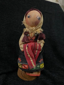 Vintage Handmade Wooden Figurines Doll Hat Decor Handicraft Art 5" folklore Rare - Picture 1 of 4