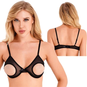 Women Open Nipple Bras Hollow Out Breast Lingerie Open Cup Bra Push Up Top - Picture 1 of 21