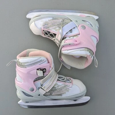 DBX Bolt Adjustable Kids Girls Ice Skates White Pink Size Large 4-8 DSG-B9H9YFT4 - Imagem 1 de 4