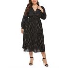 Sophisticated Women's Plus Size V Neck Wavy Long Dress Polka Dot Maxi Dress