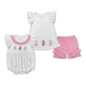 Summer Sibling Baby Girls Embroidery Ballet Shoes Dots Rompers Clothes Sets - Picture 1 of 5