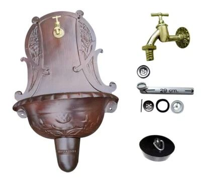 Antik Alu Bassena Wand Brunnen Wandbrunnen Jugendstil Ablauf Wasserhahn FOU-3RU - Bild 1 von 4