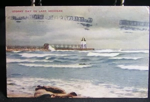 Lake Michigan - Stormy Day on Lake Michigan - posted 1912 - Picture 1 of 2
