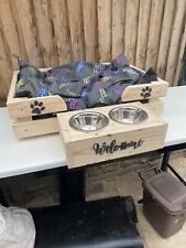 wooden dog bed large With Feeding Station