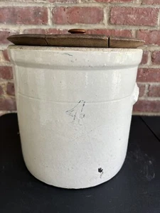Antique 4 Gallon Robinson Ransbottom Stoneware Crock with Top & Side Handles - Picture 1 of 12