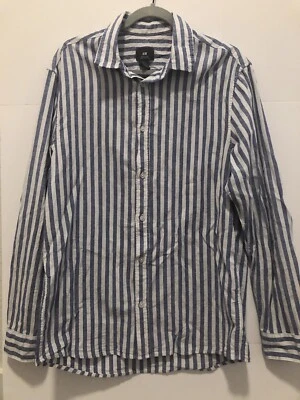 Camisa H&M Abotonada Para Hombre M Blanca Azul Rayas Manga Larga Cuello Foto 1 de 4