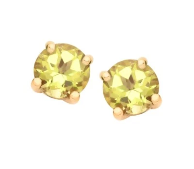 9ct Yellow Gold Natural Peridot Round Solitaire Stud Earrings August Birthstone - Image 1 of 4