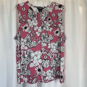 Liz Claiborne Career Petite PXL Floral Pink Black Sleeveless Tank Stretch Top - Picture 1 of 5