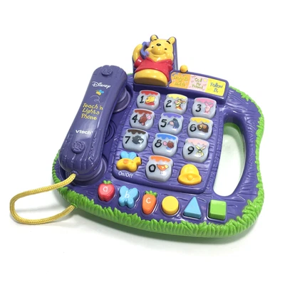 VTech Disney Winnie The Pooh & Friends Teach ‘n Lights Phone Learning Toy Works - Image 1 of 4