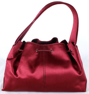 TOD'S Burgundy Red Silk Satin Drawstring Top Handle Mini Bag - Image 1 of 4