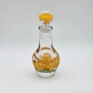 Early St Clair Art Glass Perfume Bottle Lid Paperweight Yellow Florals Dew Drop - Picture 1 of 11