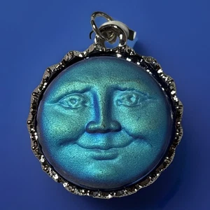 Metallic frosted blue sun Moon face pendant jewelry making for a necklace - Picture 1 of 4