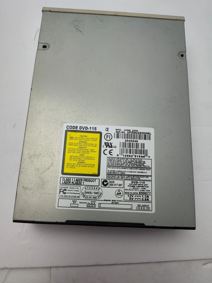 Unidad de CD-ROM DVD-115 DVD Pioneer Ide 40 pines sin probar Foto 1 de 4