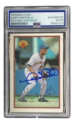 Gary Sheffield Signed 1989 Bowman #142 Milwaukee Brewers Rookie Card PSA - Image 1 of 2