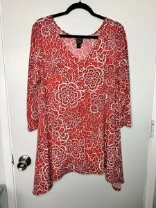 Clara Sun Woo Damen XL Küstenrot Weiß Blumen Asymmetrischer Saum Tunika Top - Bild 1 von 6