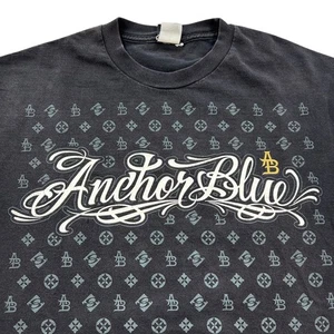 Vintage y2k Anchor Blue Monogram Graphic Shirt Size Large Goth Grunge Skater Alt - Picture 1 of 8
