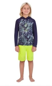 Dakine Boys Swim Set Green 2-Piece Rashguard Trunks UPF 30+ Quick Dry Stretch - Picture 1 of 8