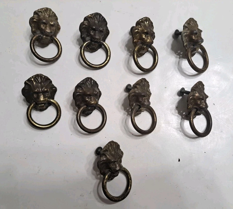Lote De 9 Cabeza De León De Colección con Anillo Cajón Tiradores Gabinete, Herrajes De Pecho Foto 1 de 4