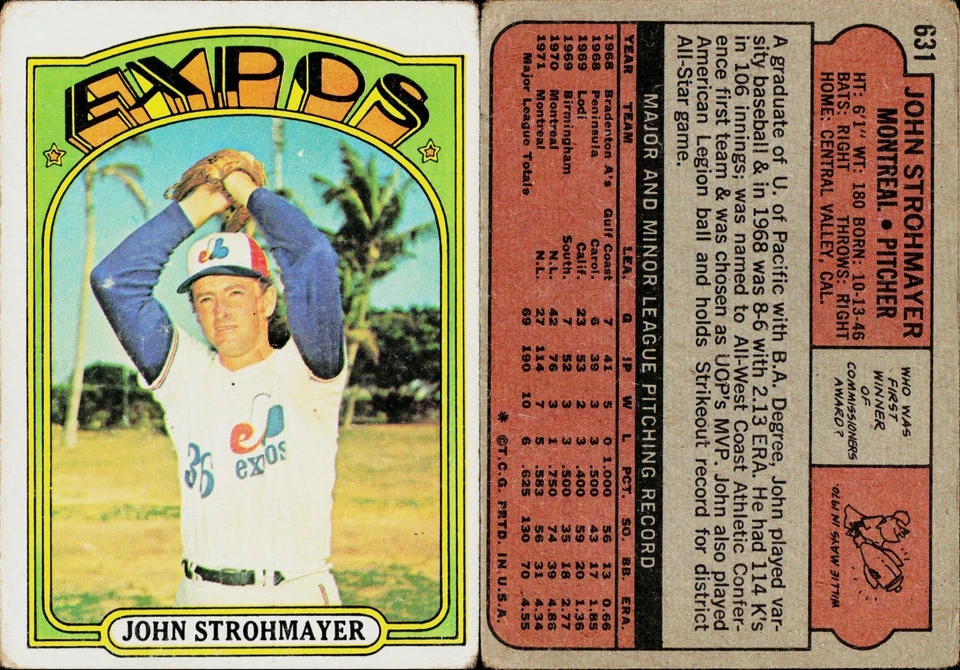 1972 Topps Baseball Card #631 John Strohmayer - Image 1 of 1