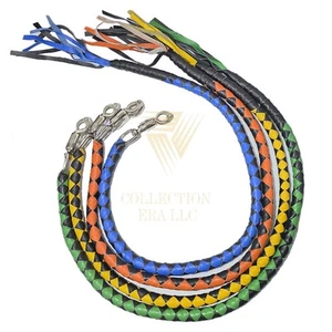 Premium Braided Leather Motorcycle Get Back Whip 42" Biker Whip With Metal Clasp - Picture 1 of 10