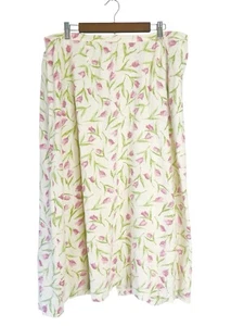 Vtg Spring Tulip Womens 18 Cream Pink Floral Linen Blend Maxi Cottagecore Modest - Picture 1 of 11