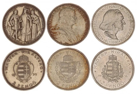 Hungary Pázmány 2 Pengo LOT 3PCS 1935-1936 VF Silver Ag Coin Collectible Cover