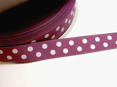 Schiff Misty Mauve with White Polka Dot Grosgrain Ribbon 7/8" x 10 yards B10 - Image 1 of 3