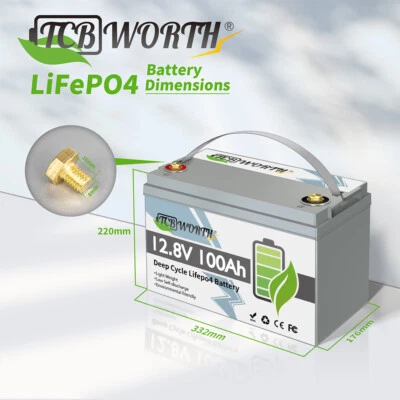 TCBWORTH 12V 100Ah 1280Wh LiFePO4 Akku Lithium Batterie BMS 100A Group 31 Camp Wohnmobil