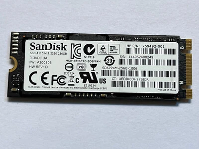 Sandisk A110 SSD SD6PP4M-256G-1006 M.2 2260 256GB PCIe NVMe for HP Zbook Laptop - Image 1 of 4