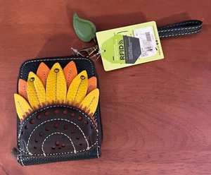 Chala Handtaschen süß-C Sonnenblume Kreditkartenetui Geldbörse Kalbsleder marineblau neu Etikett - Bild 1 von 6
