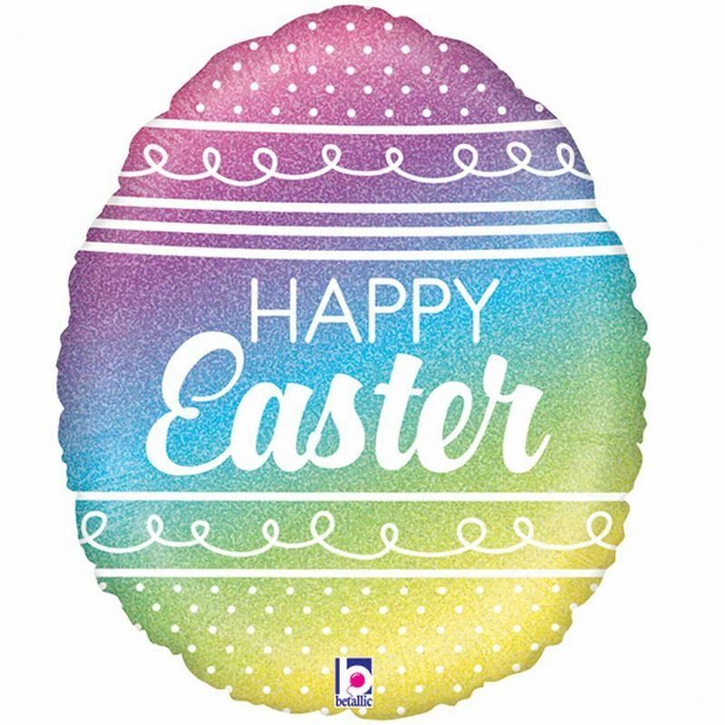 Happy Easter Egg Pastel Rainbow Foil Balloon 18" Egg Balloon Easter Decoration - Image 1 of 1