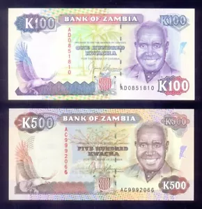 Zambia 100, 500 Kwacha ND(1991) P34,35 UNC - Picture 1 of 2