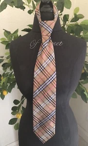 BURBERRY Men's 100% Silk Necktie Tie Brown Beige Blue Pink Nova Check Italy - Picture 1 of 11