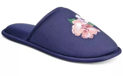 Chinelos femininos Charter Club bordados florais rosa marinho tamanho XL 11-12 - Imagem 1 de 4