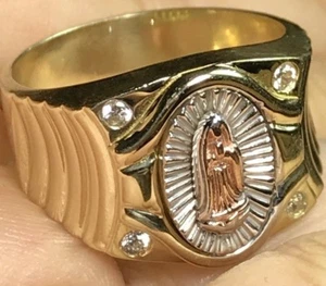 Sale 10k GOLd Mens Ring Virgin Mary Guadalupe size gift him oro 10 ask 8 9 11 12 - Picture 1 of 12