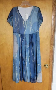NWT~UNBRANDED Maxi Dress V Neck Cap Sleeve Dress Layered Chiffon Flowy Blue-XL - Picture 1 of 10