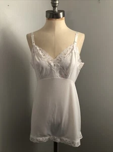 VTG 60s 70s Shadowline White Nylon Lace Lingerie MicroMini Slip Snap Crotch XS/S - Picture 1 of 15