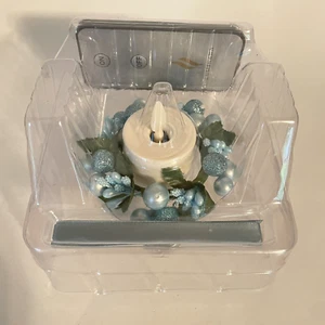 Bougie à thé sans flamme Luminara avec anneau de bougie paillettes bleu baie et télécommande - Photo 1/6